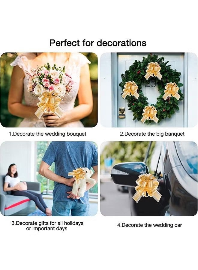 واي جيه قوس سحب كبير مكون من 12 قطعة قوس التفاف الهدايا، قوس سحب الشريط لحفلة سلة هدايا الزفاف قوس التفاف الهدايا، تقديم قوس التزين لصندوق التفاف أو ديكور (ذهبي) - Image 4