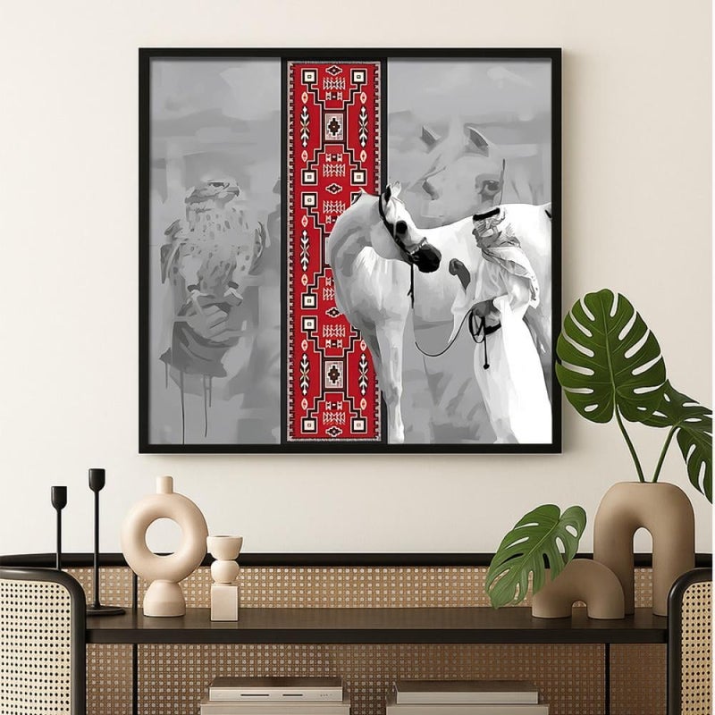 ماركتنا لوحة قماشية مربعة بتصميم الفن النجدي مع برواز مجوف بمقاس 80x80 سم - Image 2