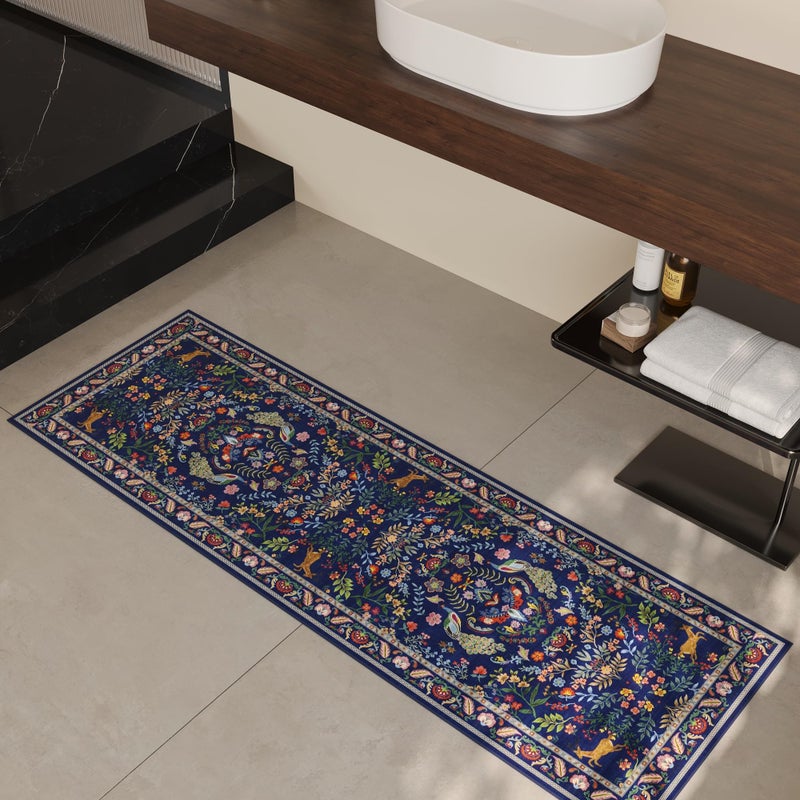 Rugcomf Runner Rug Washable Kitchen Runner 2'6''x8' Runner Rug for Entryway Indoor Floral Non-Slip Soft Carpet Runner for Hallways, Kitchen, Laundry, Bedroom, Bathroom(Blue) - Image 5