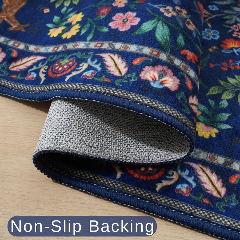 Rugcomf Runner Rug Washable Kitchen Runner 2'6''x8' Runner Rug for Entryway Indoor Floral Non-Slip Soft Carpet Runner for Hallways, Kitchen, Laundry, Bedroom, Bathroom(Blue) - Image 3