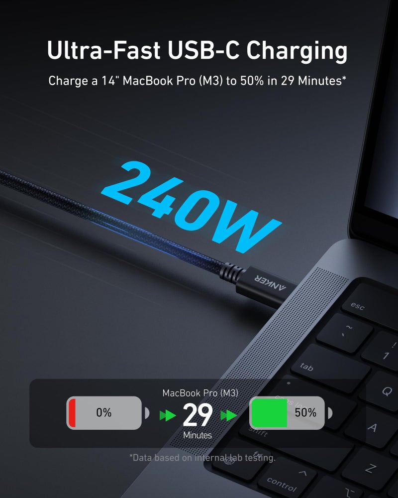 Anker Prime Thunderbolt 4 Cable, 3.3 ft USB C to USB C Cable, 240W Charging, 40Gbps Data Transfer, Supports 8K/4K Displays, for iPhone 16 Series, MacBook Air, iPad, Samsung (Thunderbolt 4-Certified) - Image 5