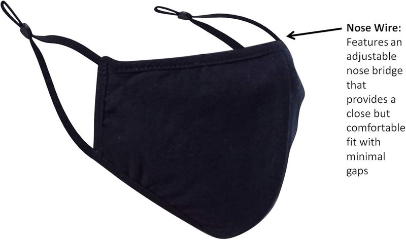 Simlu 6 Pack Premium Fabric Face Mask Reusable with Adjustable Elastic, 2 Layer,Cotton, Breathable, Nose Wire Black Cloth face Mask Washable Fits Men Women and Kids Made In USA - Image 3