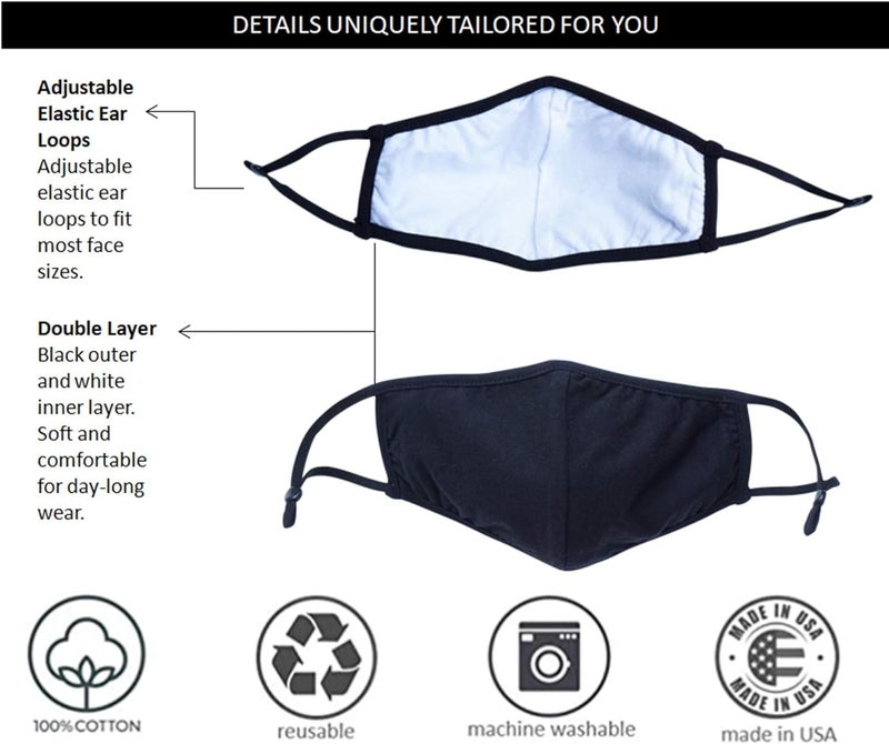 Simlu 6 Pack Premium Fabric Face Mask Reusable with Adjustable Elastic, 2 Layer,Cotton, Breathable, Nose Wire Black Cloth face Mask Washable Fits Men Women and Kids Made In USA - Image 2
