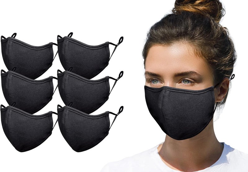 Simlu 6 Pack Premium Fabric Face Mask Reusable with Adjustable Elastic, 2 Layer,Cotton, Breathable, Nose Wire Black Cloth face Mask Washable Fits Men Women and Kids Made In USA - Image 1