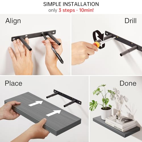 BAYKA Floating Shelves Grey, 22.5 inch Rustic Wood Wall Mounted Shelves for Bathroom, Bedroom, Living Room, Kitchen, Hanging Shelf for Books/Storage/Decor (Gray,Set of 2) - Image 5