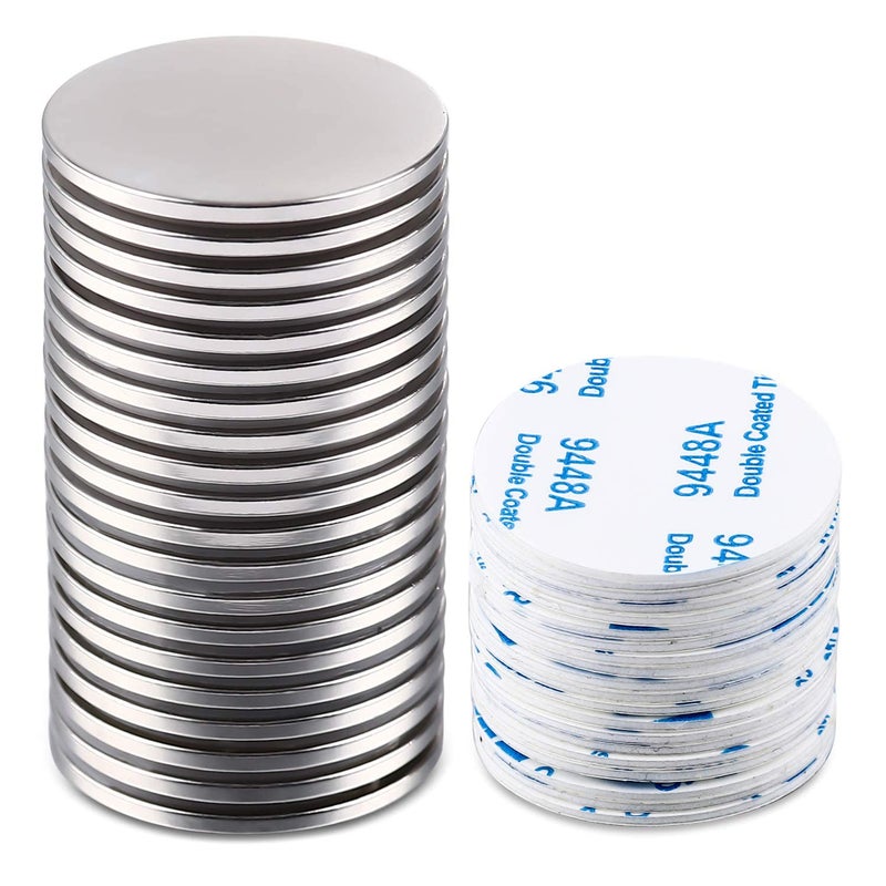 MIKEDE 20 Pack Strong Neodymium Disc Magnets with Double-Sided Adhesive, 1.26 inch D x 0.08 inch H Super Strong Rare Earth Magnets - Image 2