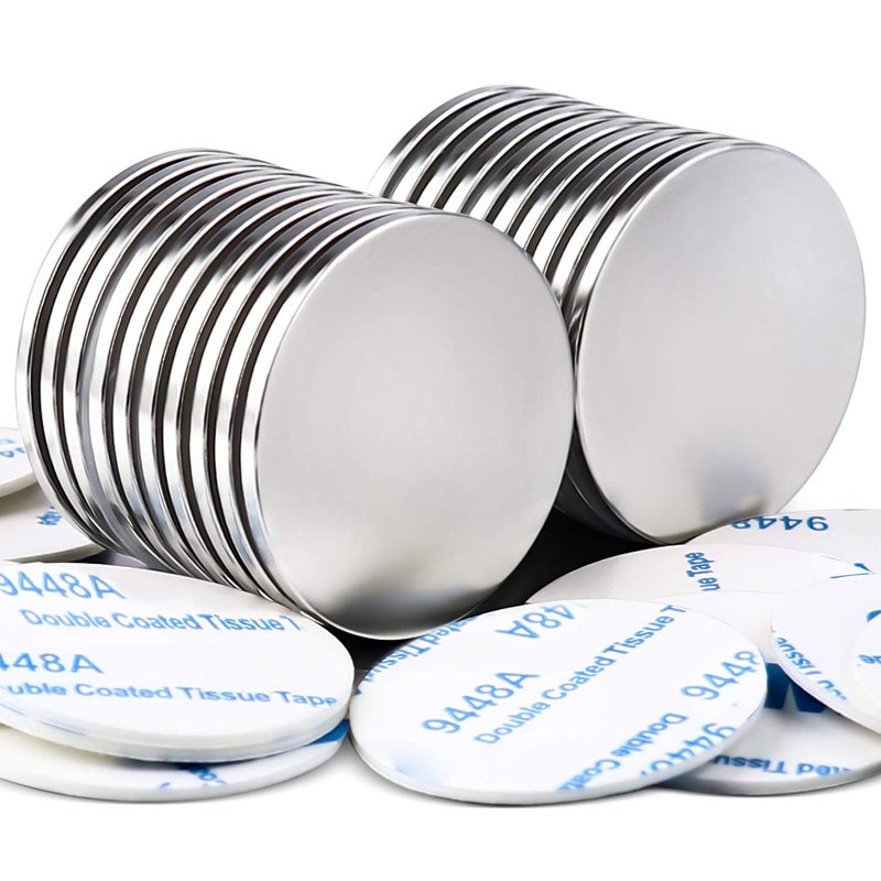 MIKEDE 20 Pack Strong Neodymium Disc Magnets with Double-Sided Adhesive, 1.26 inch D x 0.08 inch H Super Strong Rare Earth Magnets - Image 1