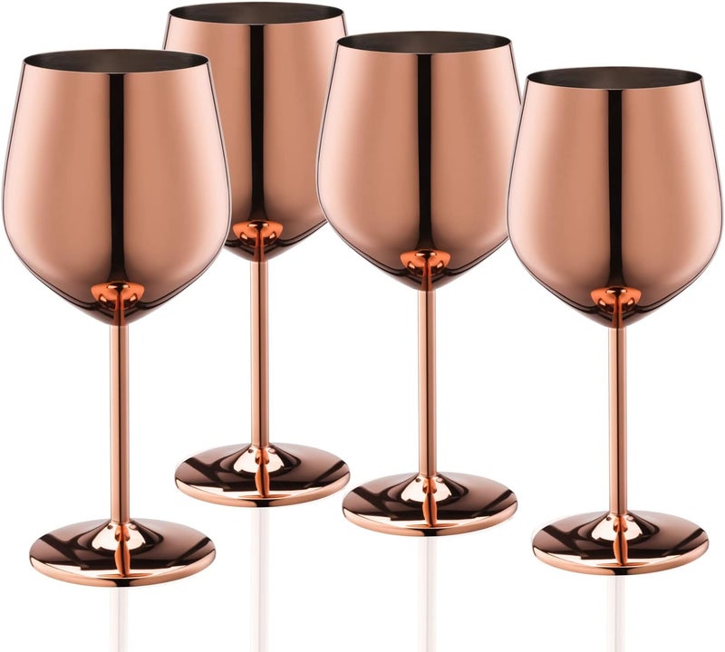 WOTOR Rose Gold Wine Glasses Set of 4, 18oz Copper Stainless Steel Unbreakable Metal Glass for Outdoor, Travel, Camping - Ideal Wine Accessories Gift - Image 1