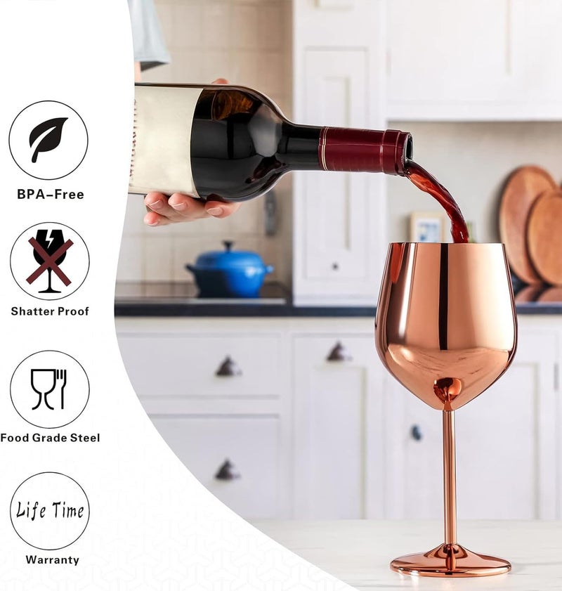 WOTOR Rose Gold Wine Glasses Set of 4, 18oz Copper Stainless Steel Unbreakable Metal Glass for Outdoor, Travel, Camping - Ideal Wine Accessories Gift - Image 4