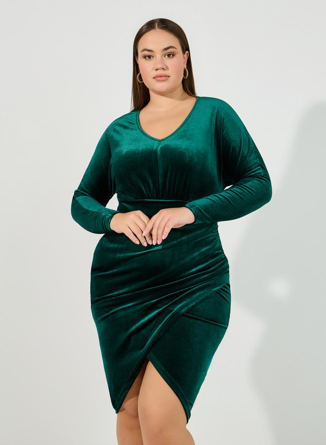 Styli Velvet Long Sleeve Dress - Image 2
