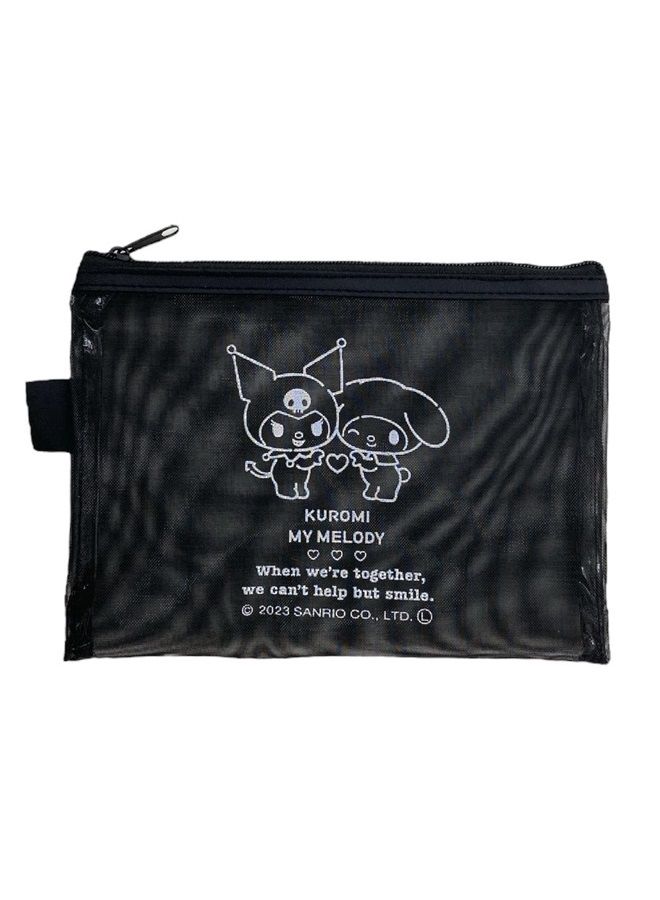 Friend Sanrio My Melody & Kuromi Accessories Cosmetic Mesh Nylon Polyester Pouch Zipper Case Bag 7.1 in (W) × 5.1 in (H) × 0.4 in (D) - Image 1