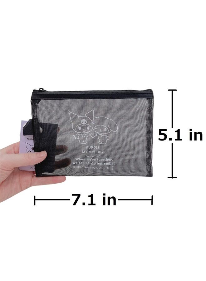 Friend Sanrio My Melody & Kuromi Accessories Cosmetic Mesh Nylon Polyester Pouch Zipper Case Bag 7.1 in (W) × 5.1 in (H) × 0.4 in (D) - Image 2