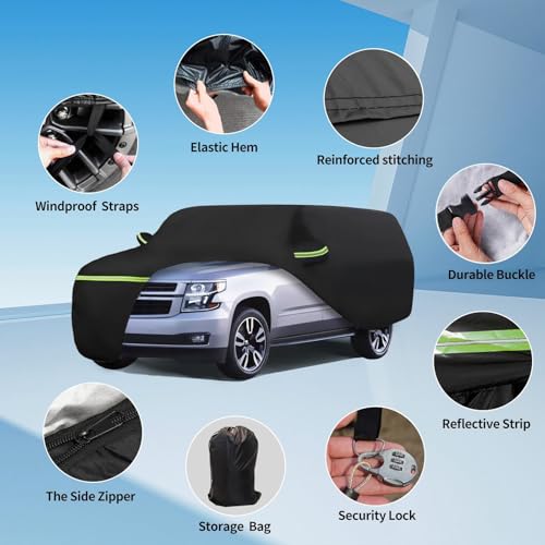 ATBKJ Waterproof Car Covers for 2007-2023 Chevy Suburban/GMC Yukon XL/Cadillac Escalade ESV(Black) 210T Custom 6 Layers Heavy Duty Waterproof All Weather Protection Outdoor - Image 2