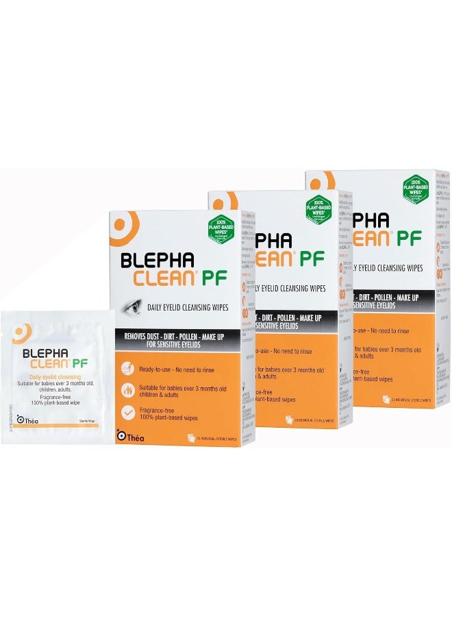 Blephaclean مناديل بليفاكلين 60 للاستخدام اليومي للجفون - تنظيف لطيف للبلفاريتس والبشرة الحساسة الجافة | تركيبة خالية من المواد الحافظة وفعالة في تخفيف جفاف العين | 20 مناديل معقمة × 3 عبوات - Image 1