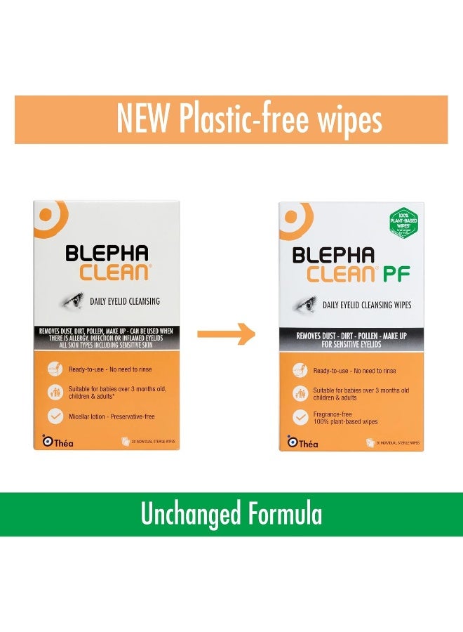 Blephaclean مناديل بليفاكلين 60 للاستخدام اليومي للجفون - تنظيف لطيف للبلفاريتس والبشرة الحساسة الجافة | تركيبة خالية من المواد الحافظة وفعالة في تخفيف جفاف العين | 20 مناديل معقمة × 3 عبوات - Image 2