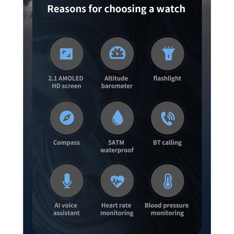 OCEAN 3 PRO Smart Bracelet Sports Watch 2.1-Inch AMOLED FullTouch Screen Fitness Tracker IP68 Waterproof Flashlight BT Call Blood Oxygen/Sleep/Heart Rate/Blood Pressure Monitor Multiple Sports - Image 3
