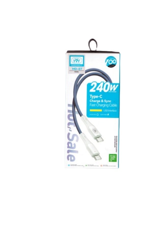 777 Triple Seven 240W High-Speed ​​Charging Cable - Type-C to Type-C - Durable and Braided - Ideal for Charging and Syncing - Model MD-07 - Image 1
