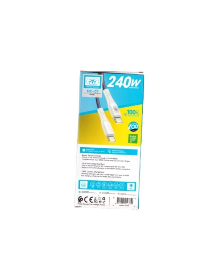 777 Triple Seven 240W High-Speed ​​Charging Cable - Type-C to Type-C - Durable and Braided - Ideal for Charging and Syncing - Model MD-07 - Image 2