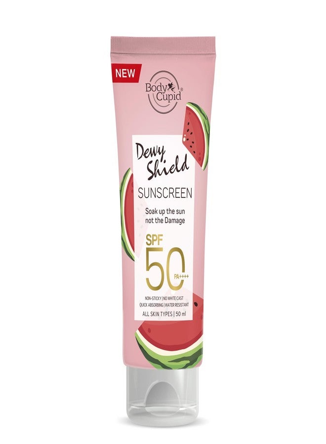 بودي كيوبيد واقي الشمس Body Cupid Dewy Shield SPF 50 PA++++ | حماية من الأشعة فوق البنفسجية UVA وUVB | برائحة الفواكه المنعشة | مع البطيخ والسيراميد | لا يترك طبقة بيضاء، غير لزج، مقاوم للماء وسريع الامتصاص | مناسب لجميع أنواع البشرة | 50 مل - Image 1