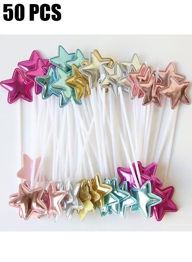 HY 50 Pcs Star Cupcake Toppers Cake Decorations, Cake Dessert and Cupcake Decor, Holiday and Party Accessories, MultiColor for Kids Baby Shower Birthday Party Cake Decoration (Star) - Image 1