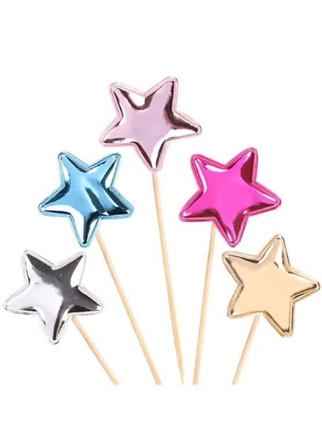 HY 50 Pcs Star Cupcake Toppers Cake Decorations, Cake Dessert and Cupcake Decor, Holiday and Party Accessories, MultiColor for Kids Baby Shower Birthday Party Cake Decoration (Star) - Image 2
