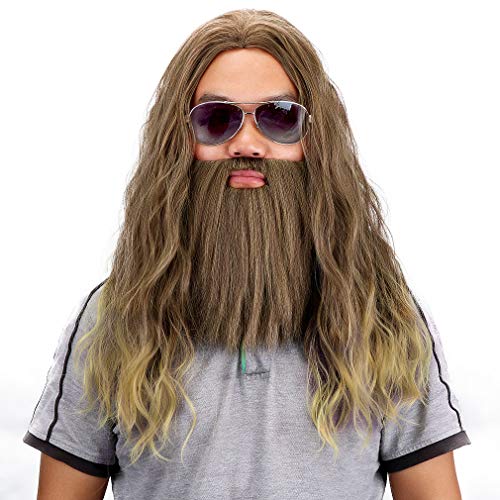 PARTY ZONE Long Brown Cosplay Thor Wig and Beard-Synthetic Rogue Anime Wigs - Jesus Beards Funny Party Hair Aquaman Wig(Brown) - Image 1