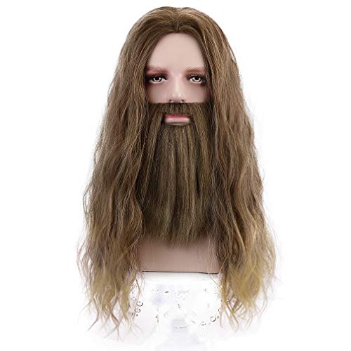 PARTY ZONE Long Brown Cosplay Thor Wig and Beard-Synthetic Rogue Anime Wigs - Jesus Beards Funny Party Hair Aquaman Wig(Brown) - Image 2