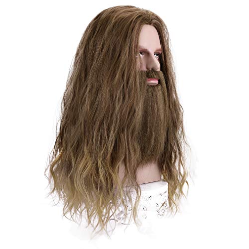 PARTY ZONE Long Brown Cosplay Thor Wig and Beard-Synthetic Rogue Anime Wigs - Jesus Beards Funny Party Hair Aquaman Wig(Brown) - Image 3