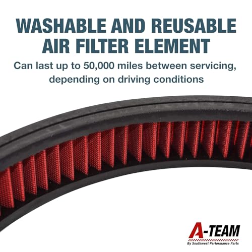 A-Team Performance أداء A-Team - عنصر فلتر الهواء منظف الهواء تدفق عالي بديل قابل للغسل وإعادة الاستخدام من ألياف القطن الدائرية - متوافق مع بويك شيفروليه جي إم سي فورد موبار أولدزموبيل بونتياك (13.875 بوصة) - Image 5