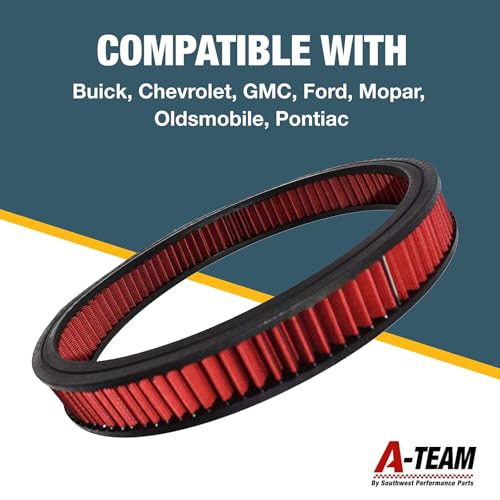 A-Team Performance أداء A-Team - عنصر فلتر الهواء منظف الهواء تدفق عالي بديل قابل للغسل وإعادة الاستخدام من ألياف القطن الدائرية - متوافق مع بويك شيفروليه جي إم سي فورد موبار أولدزموبيل بونتياك (13.875 بوصة) - Image 3