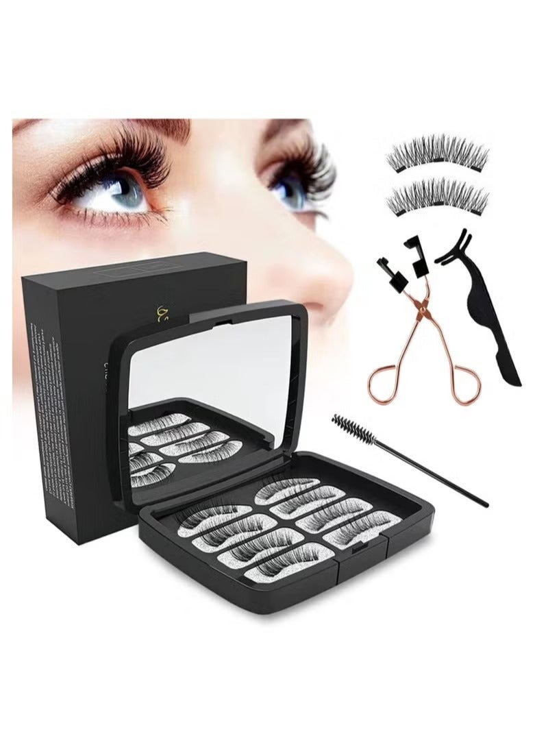 Generic Magnetic Eyelashes Without Eyeliner, Reusable Magnetic False Eyelashes Natural Look 3D Dual Magnets Extension Soft Individual False Eyelashes No Glue With Tweezers For Women Makeup  - Image 1