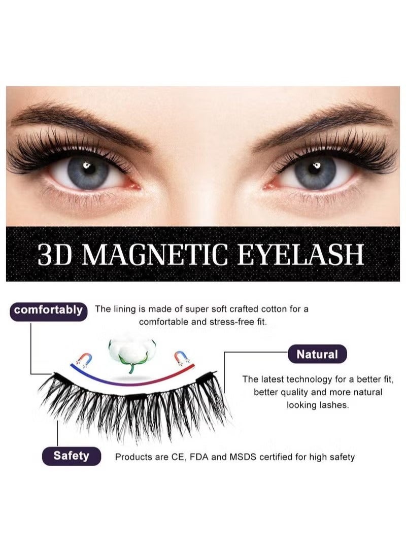 Generic Magnetic Eyelashes Without Eyeliner, Reusable Magnetic False Eyelashes Natural Look 3D Dual Magnets Extension Soft Individual False Eyelashes No Glue With Tweezers For Women Makeup  - Image 3