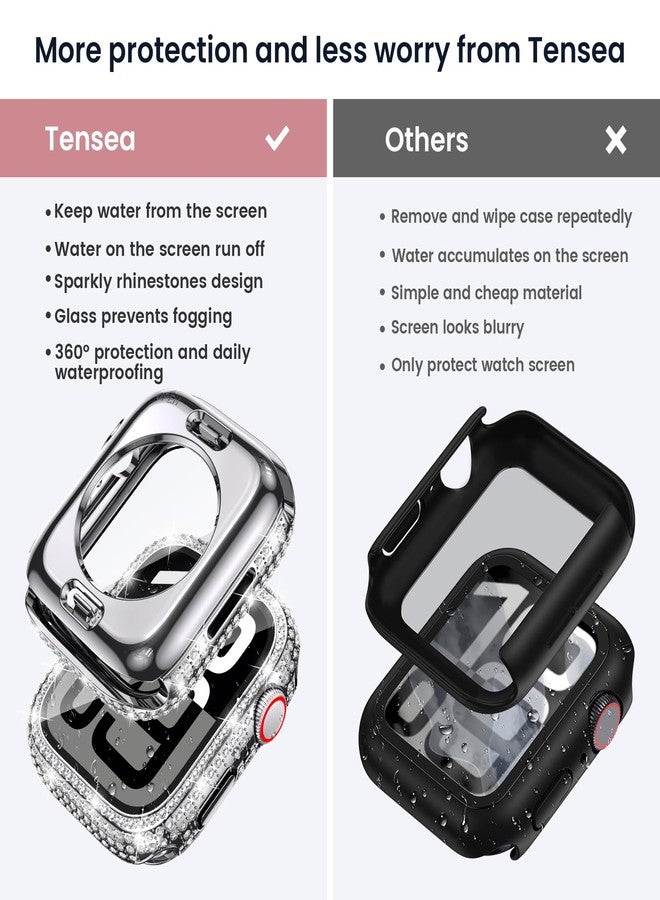 تينسي واقي شاشة مقاوم للماء من Tensea [2 في 1] لساعة Apple Watch Series 11/10 مقاس 46 مم، غطاء أمامي مرصع بالألماس بزاوية 360 درجة مع طبقة زجاجية وغطاء خلفي، غطاء وجه مرصع بالكريستال للنساء، 46 مم - Image 2