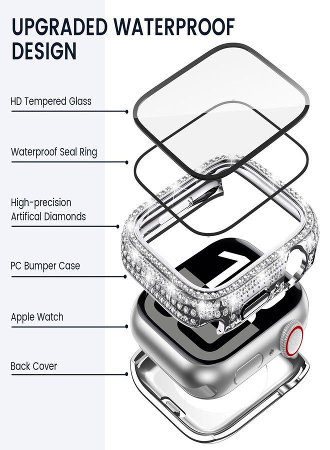تينسي واقي شاشة مقاوم للماء من Tensea [2 في 1] لساعة Apple Watch Series 11/10 مقاس 46 مم، غطاء أمامي مرصع بالألماس بزاوية 360 درجة مع طبقة زجاجية وغطاء خلفي، غطاء وجه مرصع بالكريستال للنساء، 46 مم - Image 3