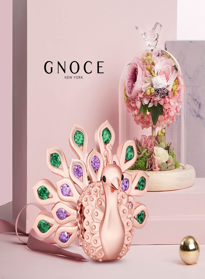 GNOCE "New Beginning And Eternal Life Rose Gold Plated Gorgeous Peafowl Charm With Emerald And Amethyst Stones 925 Sterling Silver Peacock Bead Charm Pendent Crystal Fit Snake Chain Bracelet Necklace - Image 2