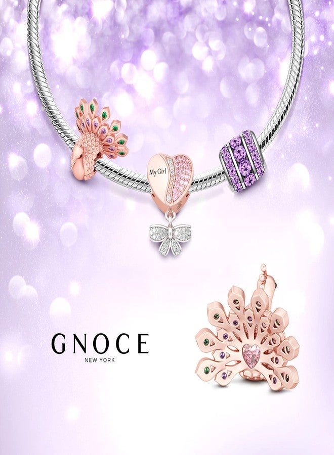 GNOCE "New Beginning And Eternal Life Rose Gold Plated Gorgeous Peafowl Charm With Emerald And Amethyst Stones 925 Sterling Silver Peacock Bead Charm Pendent Crystal Fit Snake Chain Bracelet Necklace - Image 4