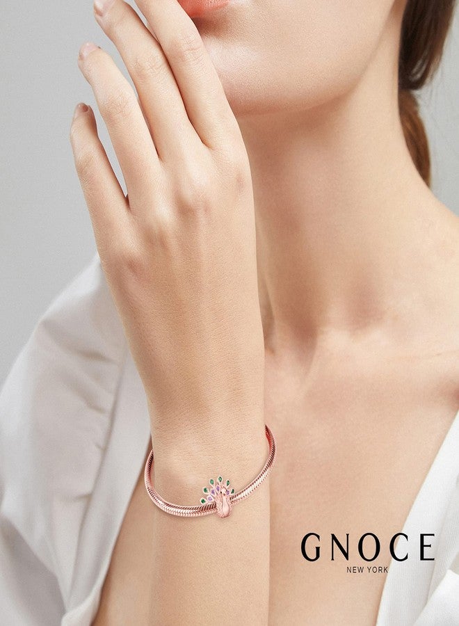 GNOCE "New Beginning And Eternal Life Rose Gold Plated Gorgeous Peafowl Charm With Emerald And Amethyst Stones 925 Sterling Silver Peacock Bead Charm Pendent Crystal Fit Snake Chain Bracelet Necklace - Image 5