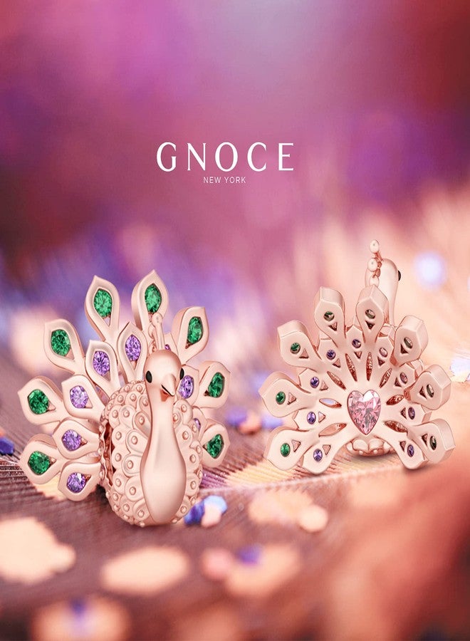 GNOCE "New Beginning And Eternal Life Rose Gold Plated Gorgeous Peafowl Charm With Emerald And Amethyst Stones 925 Sterling Silver Peacock Bead Charm Pendent Crystal Fit Snake Chain Bracelet Necklace - Image 3
