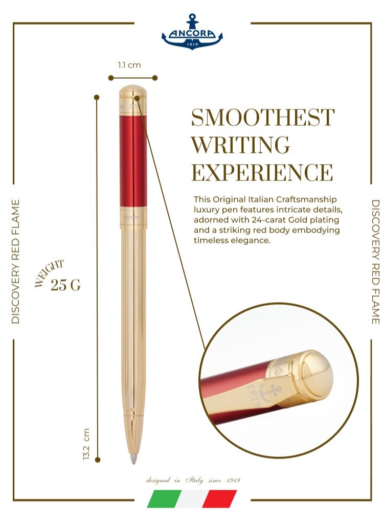 أنكورا قلم ديسكفري ريد فليم ١٩١٩ إصدار محدود ٨٨٨ – قابل لإعادة التعبئة – حواف مطلية بالذهب عيار ٢٤ – قلم فاخر محفور – هدية للرجال والنساء – حبر أزرق - Image 4
