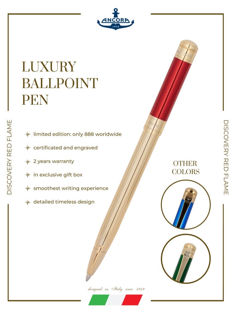 أنكورا قلم ديسكفري ريد فليم ١٩١٩ إصدار محدود ٨٨٨ – قابل لإعادة التعبئة – حواف مطلية بالذهب عيار ٢٤ – قلم فاخر محفور – هدية للرجال والنساء – حبر أزرق - Image 3