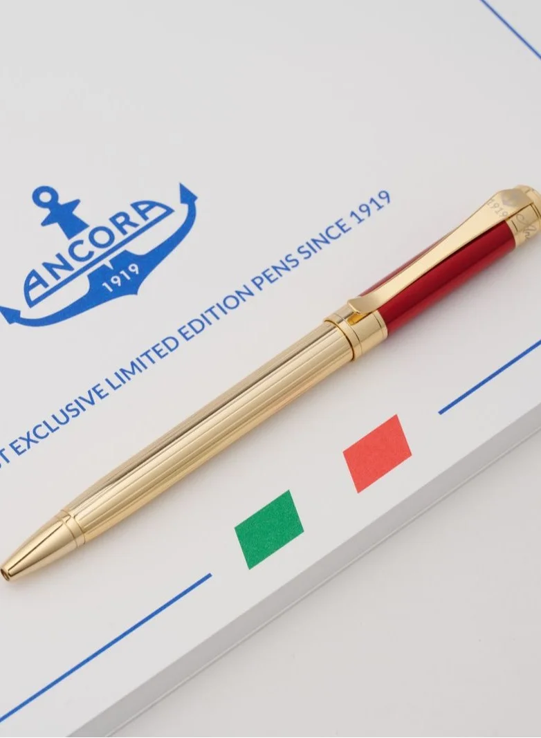 Ancora 1919 Discovery Red Flame Limited 888 Edition Refillable Ballpoint Pen - 24K Gold Trim - Engraved Luxury Pen - Gift for Men & Women - Blue Ink