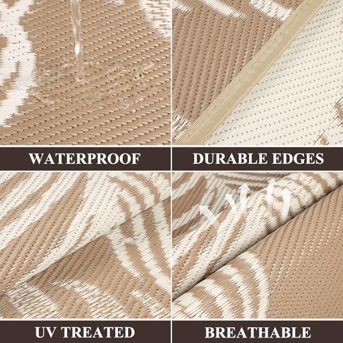 Pauwer Waterproof Outdoor Rug 5x8 Reversible Plastic Straw Patio Camping Rug Indoor Outdoor RV Mat Carpet for Deck Camper Porch Balcony Backyard Picnic Leaf Brown - Image 3