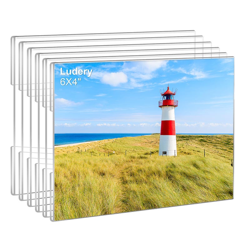 Ludery 4x6 Acrylic Picture Frames Set of 6, Clear Photo Frame for Wall with Tape, Clear Picture Photo Frames 4x6 for Home, School, Office - Horizontal - Image 1