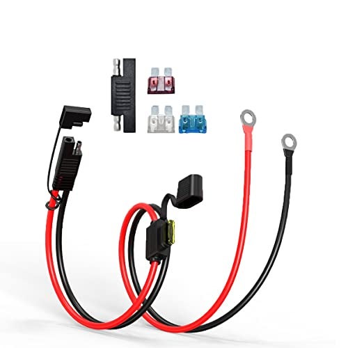 ELFCULB SAE to O Ring Terminal Harness 12AWG Battery Cable with 10A 15A 20A 25A Fuse Compatible for Motorcycle Car 2FT - Image 1