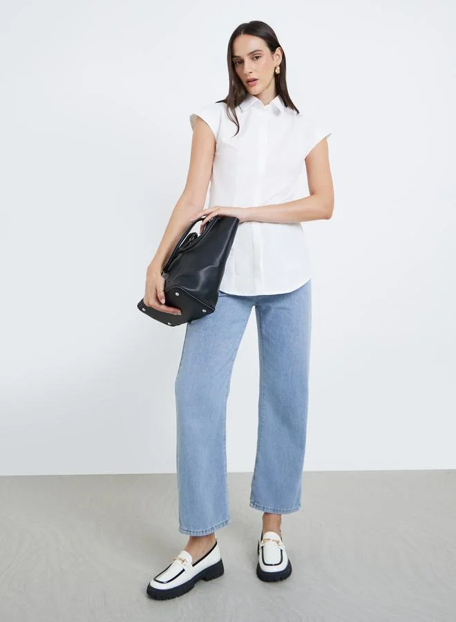 Styli Styli Solid Spread Collar Longline Shirt
