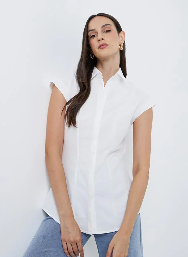 Styli Styli Solid Spread Collar Longline Shirt