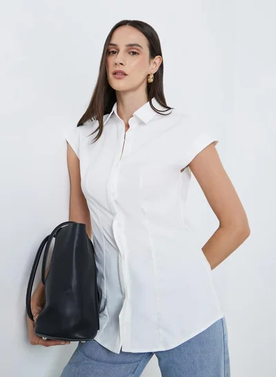 Styli Styli Solid Spread Collar Longline Shirt
