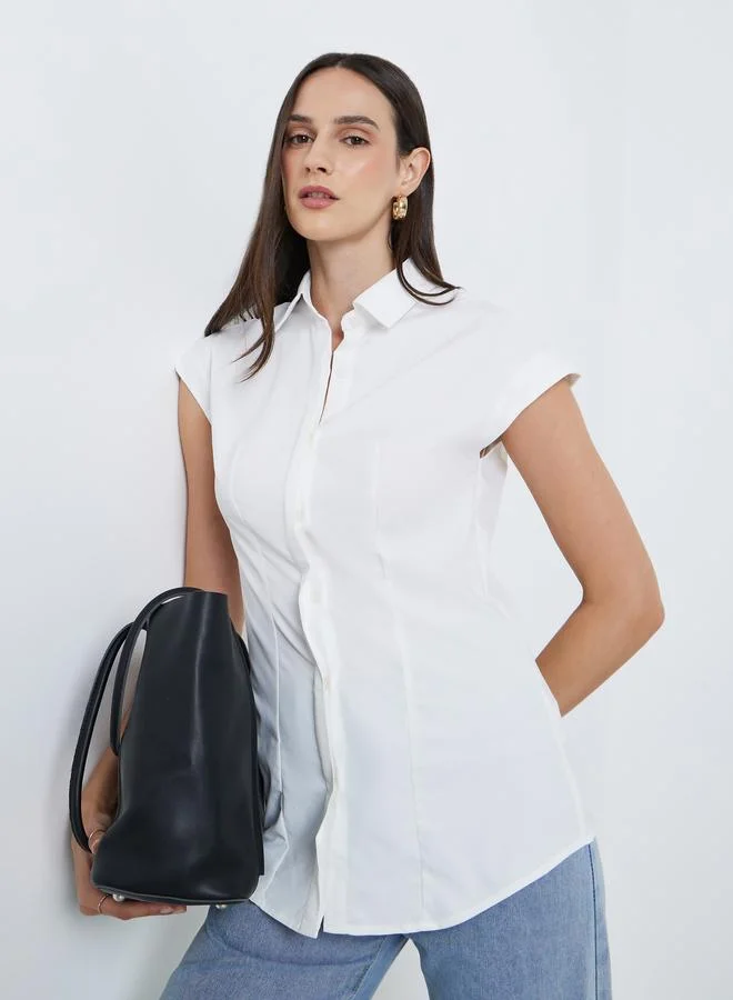 Styli Styli Solid Spread Collar Longline Shirt
