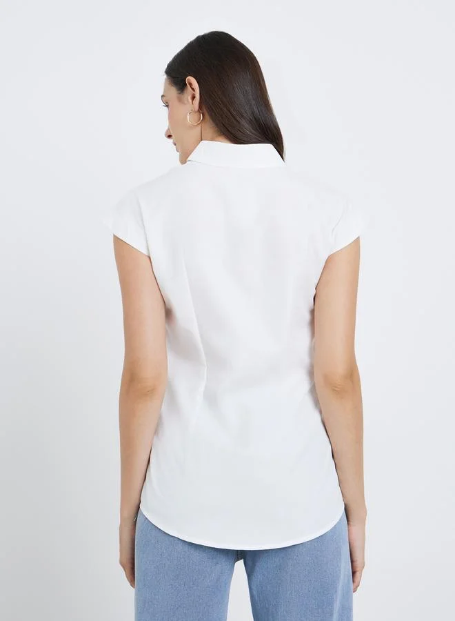 Styli Styli Solid Spread Collar Longline Shirt