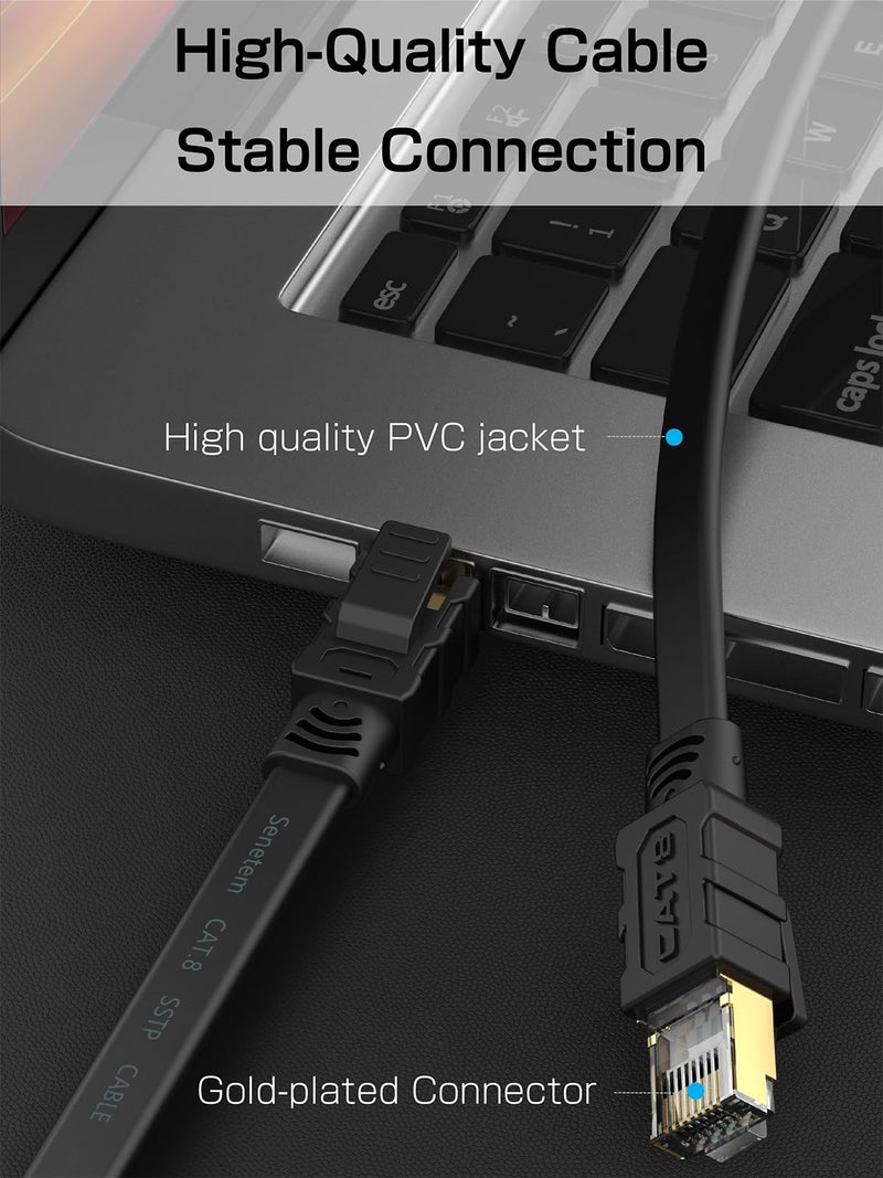 Senetem Cat 8 Ethernet Cable 25FT, High Speed 40Gbps 2000Mhz Flat Internet Network Patch Cord, RJ45 Shielded Outdoor&Indoor LAN Cable, Compatible for Gaming, PC, PS5/4/3, Xbox, Modem, Router - Image 4